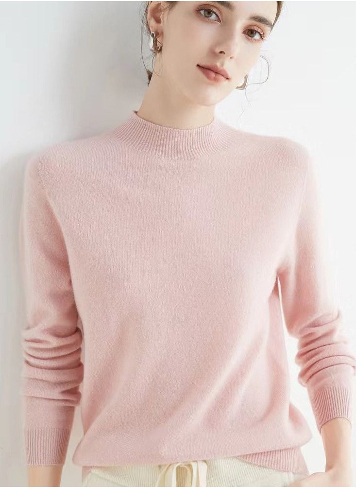 Loquat Autumn Winter Seamless Half Turtleneck Women's Cashmere Sweater 