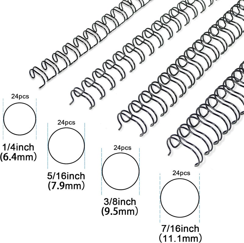 RAYSON Double Loop Binding Wires, Mixed Sizes (1/4", 5/16", 3/8", 7/16"), 3:1 Pitch 32-Loop Black, Pack of 96 - Image 2