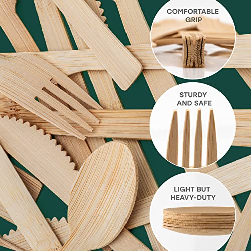 BAMBOWARE 100% Bamboo Utensils - Carbonized Disposable Cutlery Biodegradable and Sanitized - Heavy Duty & Fully Functional (Variety Pack - 360 Pieces) - Image 3