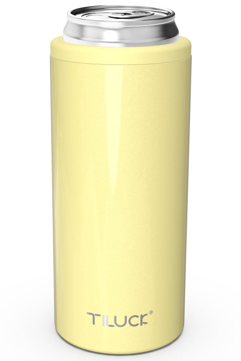 TILUCK Skinny Can Cooler for Slim Beer & Hard Seltzer, Stainless Steel, Doucle-Walled Stainless Steel Insulated Slim Cans, Standard 12 oz (Lemon) - Image 1