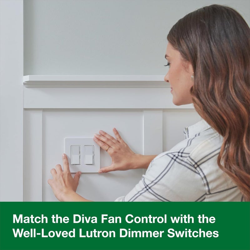 LUTRON تحكم مروحة ديفا 3 سرعات، قطب واحد/3 طرق، DVFSQ-F-WH، أبيض - Image 4