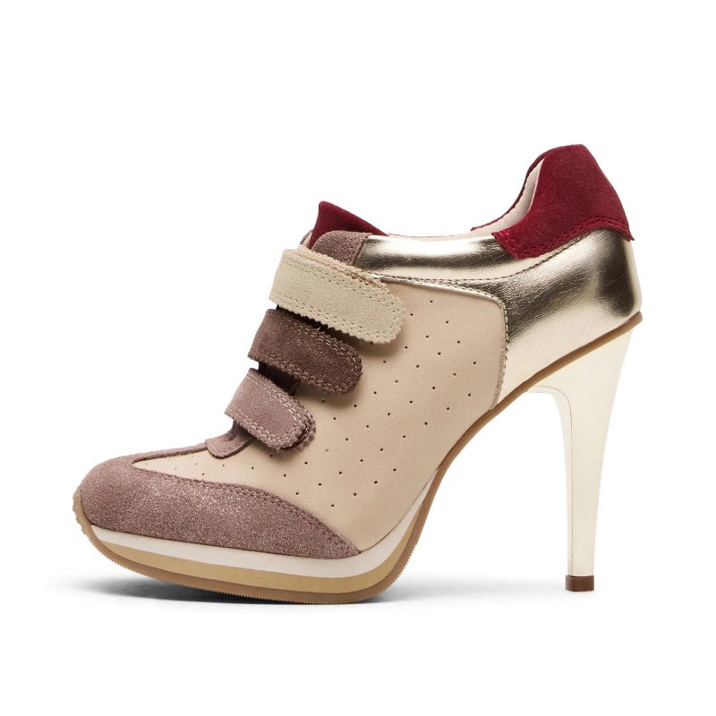 Wnshonzy Sneaker Heels for Women High Heel Khaki Suede Leather Tennis Shoes Sport Dressy Round T-Toe Comfort Stiletto Style Fashion Hook&Loop Vintage Platform Y2k - Image 1