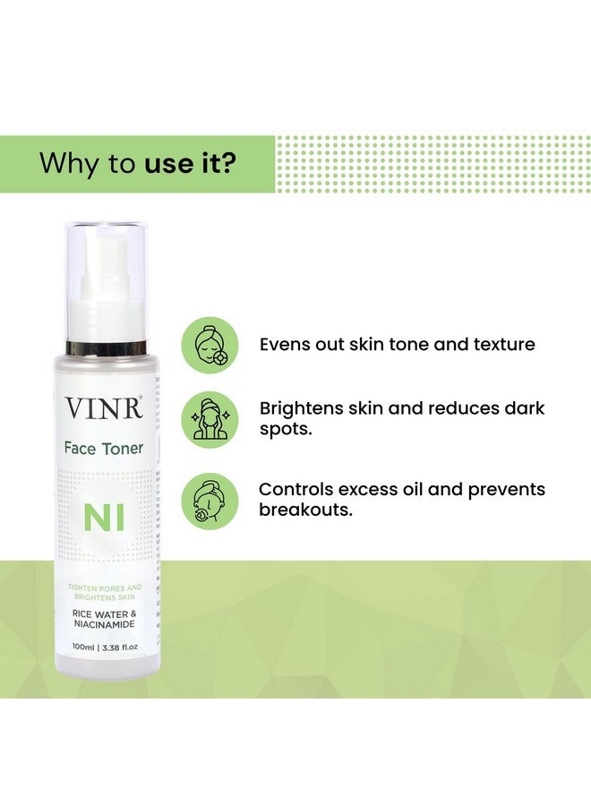 VINR تونر الوجه VINR مع النياسيناميد 10% وماء الأرز - خالي من الكحول | tightening المسام، تفتيح، التحكم في حب الشباب والبقع | للبشرة الدهنية، الجافة، المختلطة | للرجال والنساء | 100 مل - Image 2