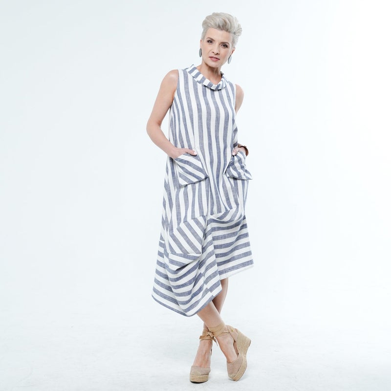 Metamorphoza Asymmetrical Striped Dress With Side Pockets - Image 4
