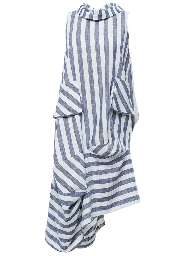 Metamorphoza Asymmetrical Striped Dress With Side Pockets - Image 2