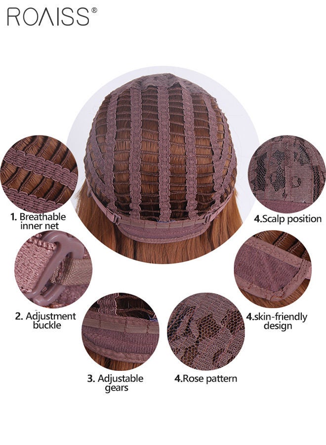 roaiss Ombre Blonde Dark Root Wig with Bangs, Middle Part Layered Hair Wig for Women Straight Synthetic Natural Heat Resistant Fiber Wig as Real Hair for Daily Wear, Party, Costume, Cosplay, 58CM - Image 3