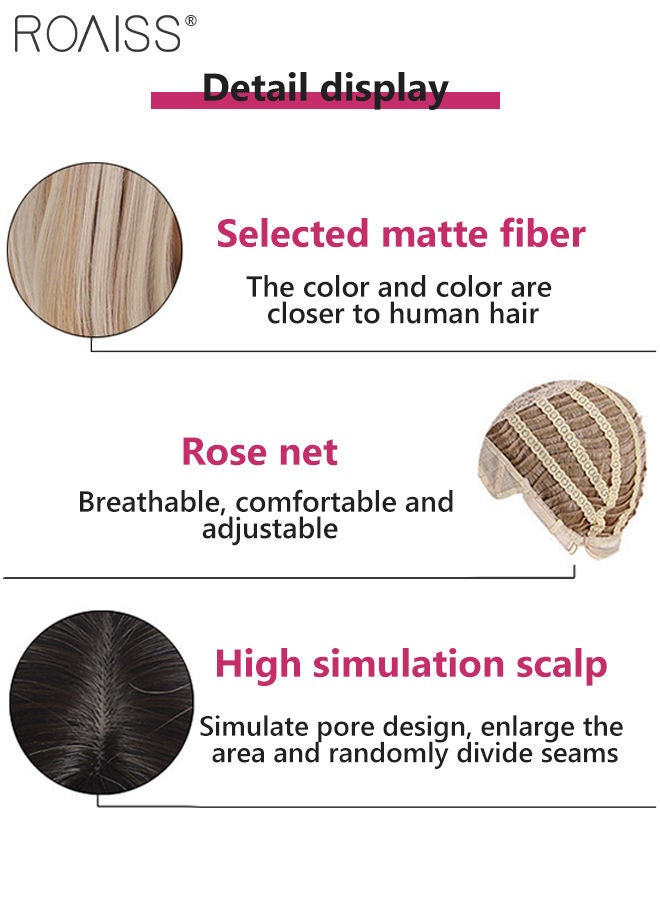 roaiss Ombre Blonde Dark Root Wig with Bangs, Middle Part Layered Hair Wig for Women Straight Synthetic Natural Heat Resistant Fiber Wig as Real Hair for Daily Wear, Party, Costume, Cosplay, 58CM - Image 5