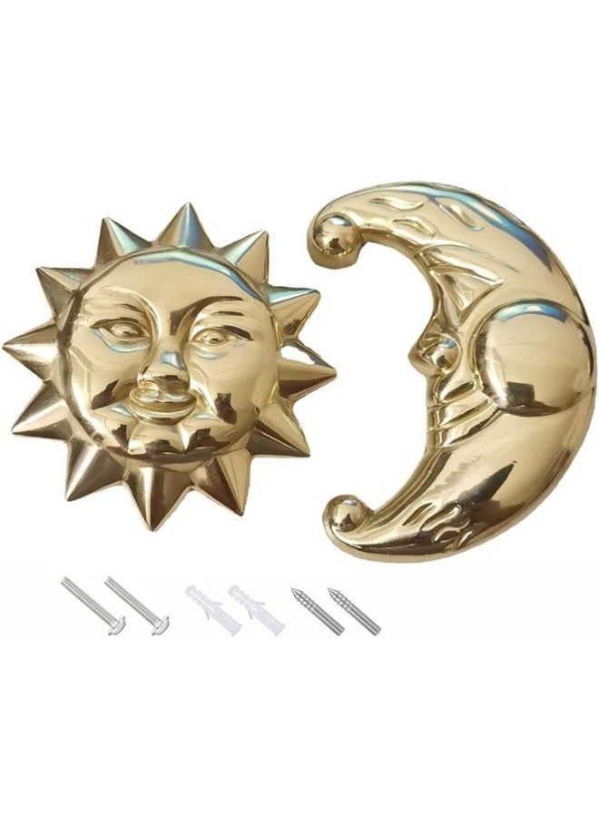 Qijoys Drawer Knobs Brass Sun Moon Decoration - Antique Brass Cabinet Knobs & Pulls for Kitchen, Bathroom, Dresser, Wardrobe - Easy Install (Golden) - Image 1