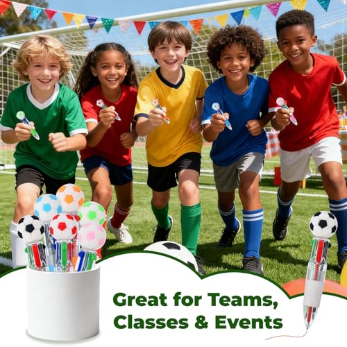 Zhirlyn Soccer Party Favors Soccer Pens Mini Multicolor Pen in One Cute Fun 4-in-1 Pens Bulk Cool Ballpoint Pens for Birthday Gifts Valentines day Teacher Supplies (Soccer, 24) - Image 5