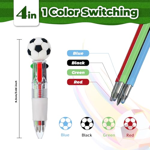 Zhirlyn Soccer Party Favors Soccer Pens Mini Multicolor Pen in One Cute Fun 4-in-1 Pens Bulk Cool Ballpoint Pens for Birthday Gifts Valentines day Teacher Supplies (Soccer, 24) - Image 2