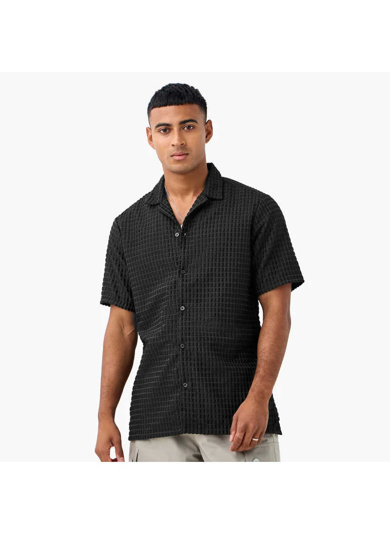 FAV Regular Fit Dobby Textured Shirt with Camp Collar and Short Sleeves
