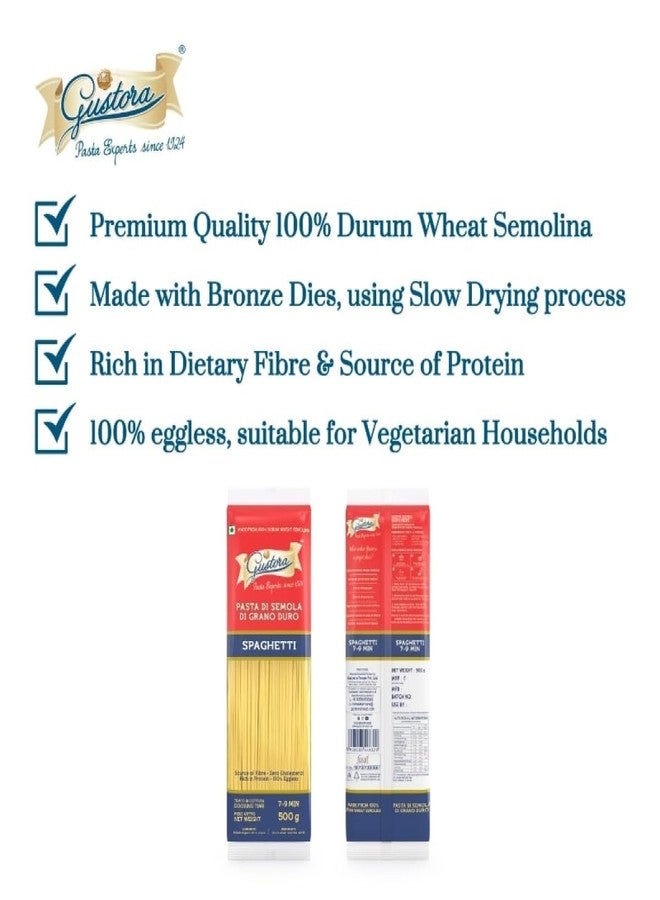 Gustora Spaghetti Pasta Combo, 1 KG I Italian Spaghetti Pasta Combo Set I Made of Durum Wheat Semolina I Vegetarian I Tasty & Healthy I No Trans-fat I Rich in Protein I Cooking Time 10 Min (500gX2) - Image 5
