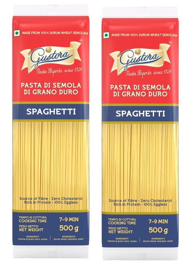 Gustora Spaghetti Pasta Combo, 1 KG I Italian Spaghetti Pasta Combo Set I Made of Durum Wheat Semolina I Vegetarian I Tasty & Healthy I No Trans-fat I Rich in Protein I Cooking Time 10 Min (500gX2) - Image 1