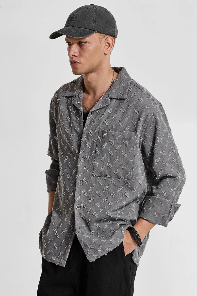 SNITCH Grey Textured Relaxed Fit Overshirt