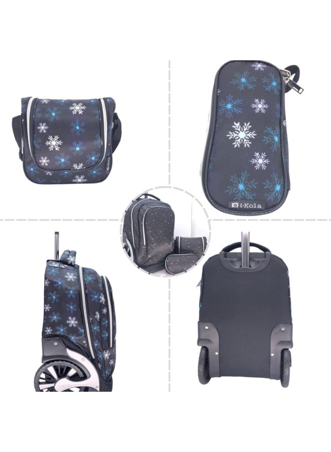 آي-كولا مجموعة حقائب مدرسية للأطفال من 3 قطع، لون أسود، بعجلات - حقيبة مدرسية بعجلات مع حقيبة غداء وحافظة أقلام | حقيبة أمتعة للأطفال بعجلات مقاس 18 بوصة (E913-18BW3) - Image 3