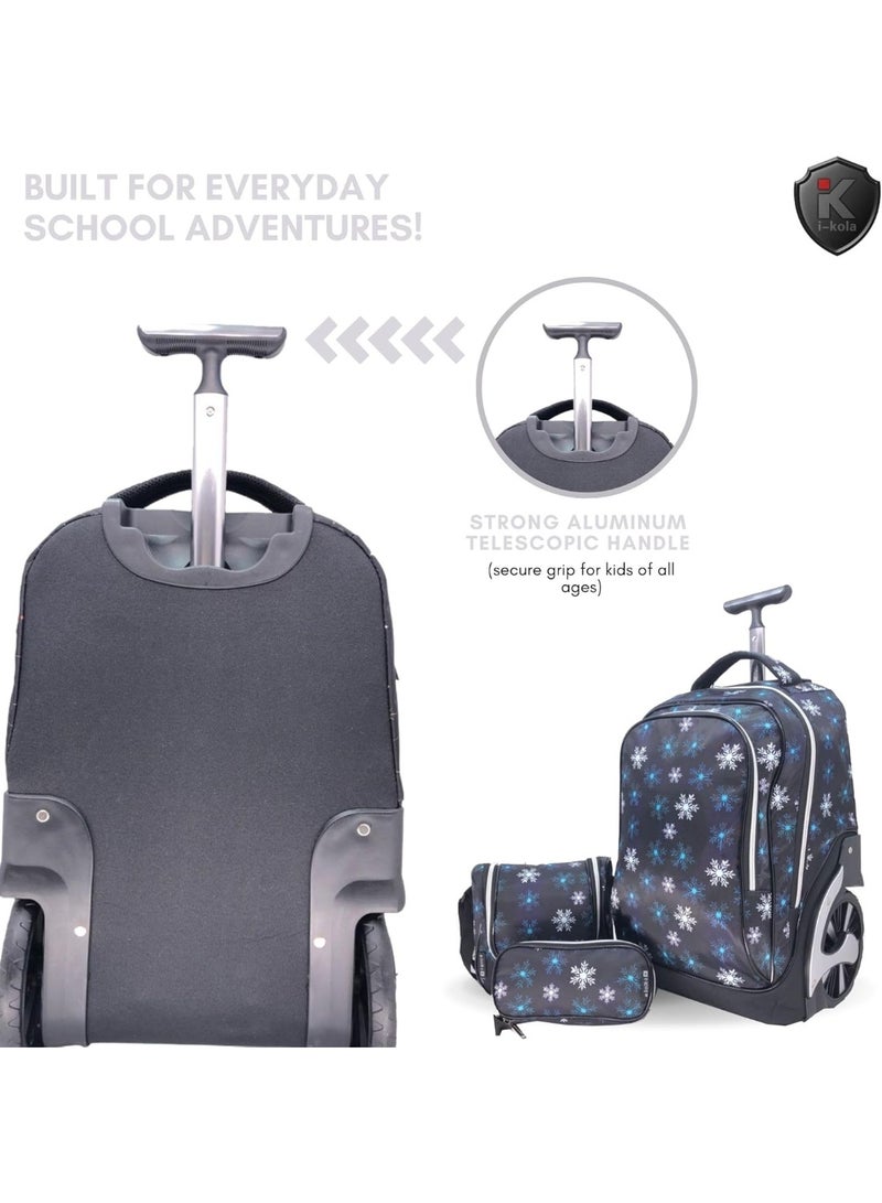 آي-كولا مجموعة حقائب مدرسية للأطفال من 3 قطع، لون أسود، بعجلات - حقيبة مدرسية بعجلات مع حقيبة غداء وحافظة أقلام | حقيبة أمتعة للأطفال بعجلات مقاس 18 بوصة (E913-18BW3) - Image 4