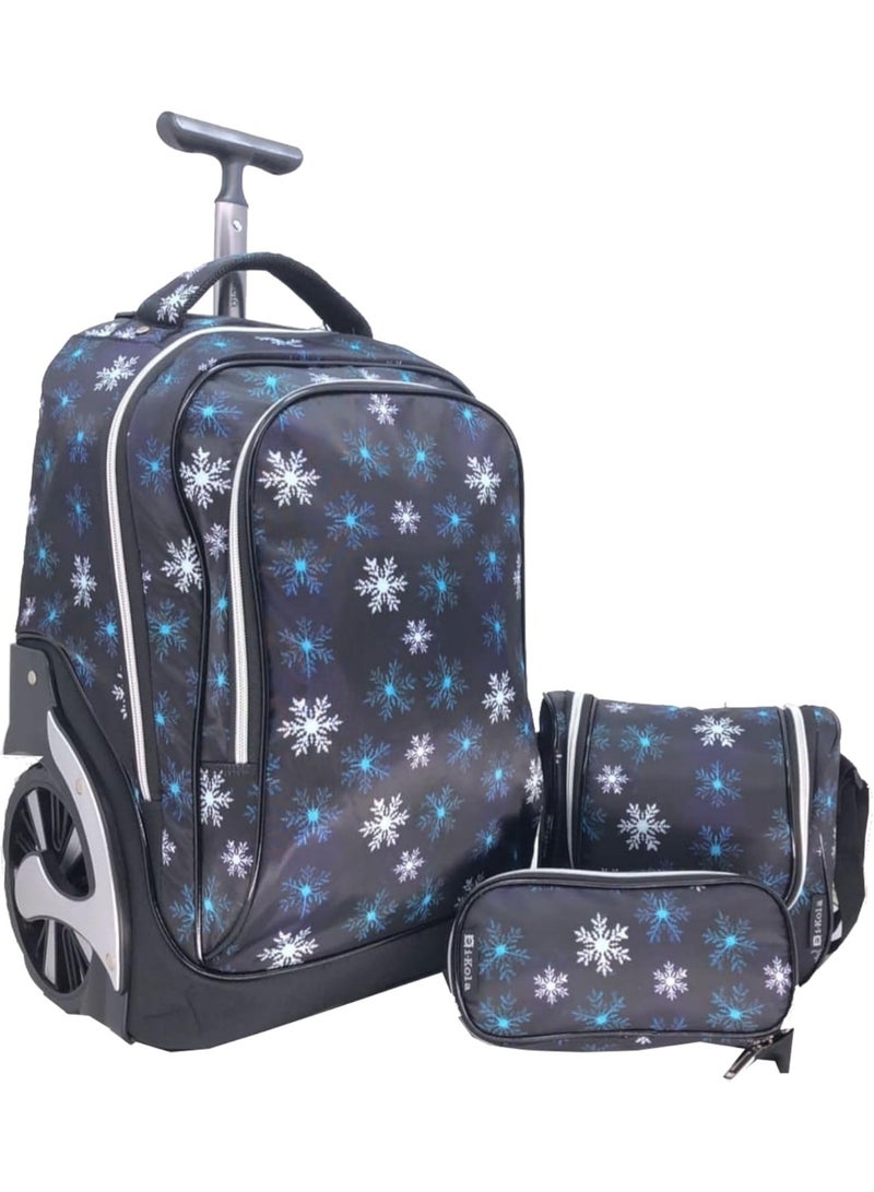 آي-كولا مجموعة حقائب مدرسية للأطفال من 3 قطع، لون أسود، بعجلات - حقيبة مدرسية بعجلات مع حقيبة غداء وحافظة أقلام | حقيبة أمتعة للأطفال بعجلات مقاس 18 بوصة (E913-18BW3) - Image 1
