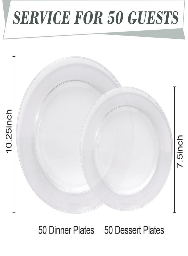 Bestluck 100PCS Clear Plastic Plates, Clear Disposable Plates for 50 Guests, 50 Dinner Plates 10.25 inch & 50 Dessert Plates 7.5 inch for Party, Graduation, Wedding - Image 2