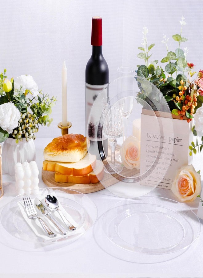 Bestluck 100PCS Clear Plastic Plates, Clear Disposable Plates for 50 Guests, 50 Dinner Plates 10.25 inch & 50 Dessert Plates 7.5 inch for Party, Graduation, Wedding - Image 5