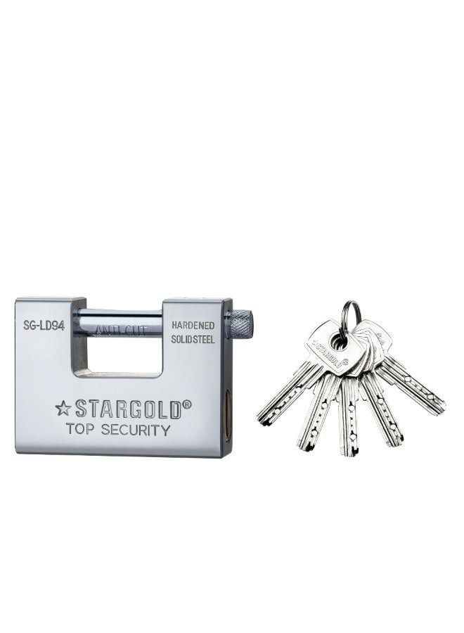 ستارجولد قفل متين 94 مم من الفولاذ الصلب المقاوم للقطع مع 5 مفاتيح، قفل مصراع فولاذي مقوى عالي الأمان للمنزل والبوابة والمرآب والمستودع والاستخدام الخارجي، SG-LD94 - Image 1