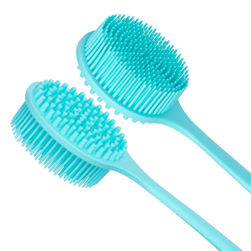 DNC Silicone Back Scrubber for Shower, Soft Bath Body Brush with Long Handle (Blue) - Image 2