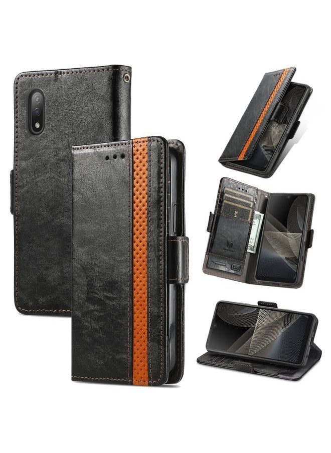 HuHa - Case Cover For For Sony Xperia Ace II CaseNeo Business Splicing Dual Magnetic Buckle Horizontal Flip PU Leather Case with Holder & Card Slots & Wallet(Black) - Image 1