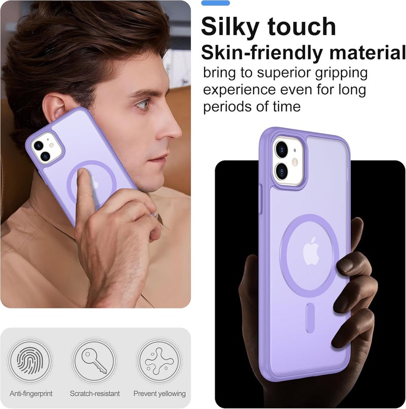 حافظة مغناطيسية من لأجهزة iPhone 11/XR [متوافقة مع MagSafe]، تحتوي على واقي شاشة مزدوج؛ مقاومة لتغير لون الشاشة والبصمات، مقاومة للصدمات، مريحة للجلد، بتصميم نحيف وشفاف، لون أرجواني فاتح. - Image 5