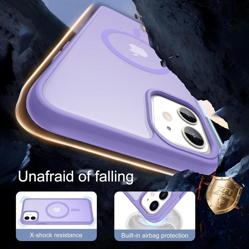 حافظة مغناطيسية من لأجهزة iPhone 11/XR [متوافقة مع MagSafe]، تحتوي على واقي شاشة مزدوج؛ مقاومة لتغير لون الشاشة والبصمات، مقاومة للصدمات، مريحة للجلد، بتصميم نحيف وشفاف، لون أرجواني فاتح. - Image 3