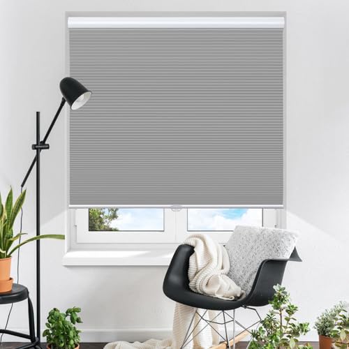 Blackout Cellular Shades Cordless Honeycomb Blinds Fabric Window Shades 30x64 inch Cool SilverBlackout
