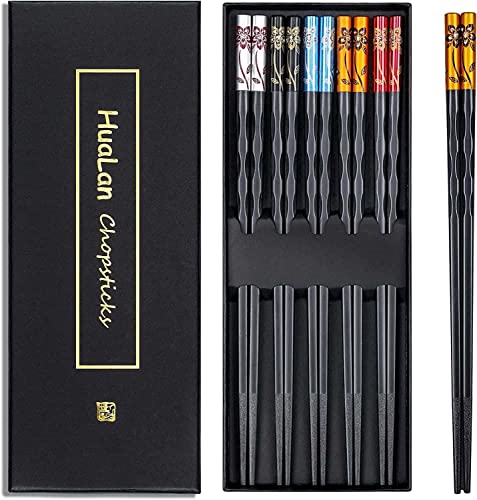 Fiberglass Chopsticks Series  Japanese NonSlip Chopstick Reusable Chop Sticks Dishwasher Safe 5 Pairs Gift Set 99 Inches Spring Flower