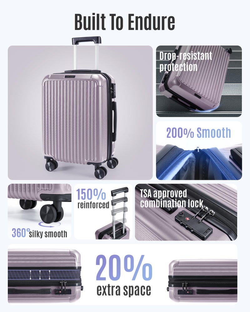 LIGHT FLIGHT Carry On Luggage 22x14x9 Airline Approved, Durable Hard Shell Carry On Suitcases with Wheels, Expandable Hardside Lightweight Travel Luggage with TSA Lock 20 Inch Carry on, Rose Purple - Image 2