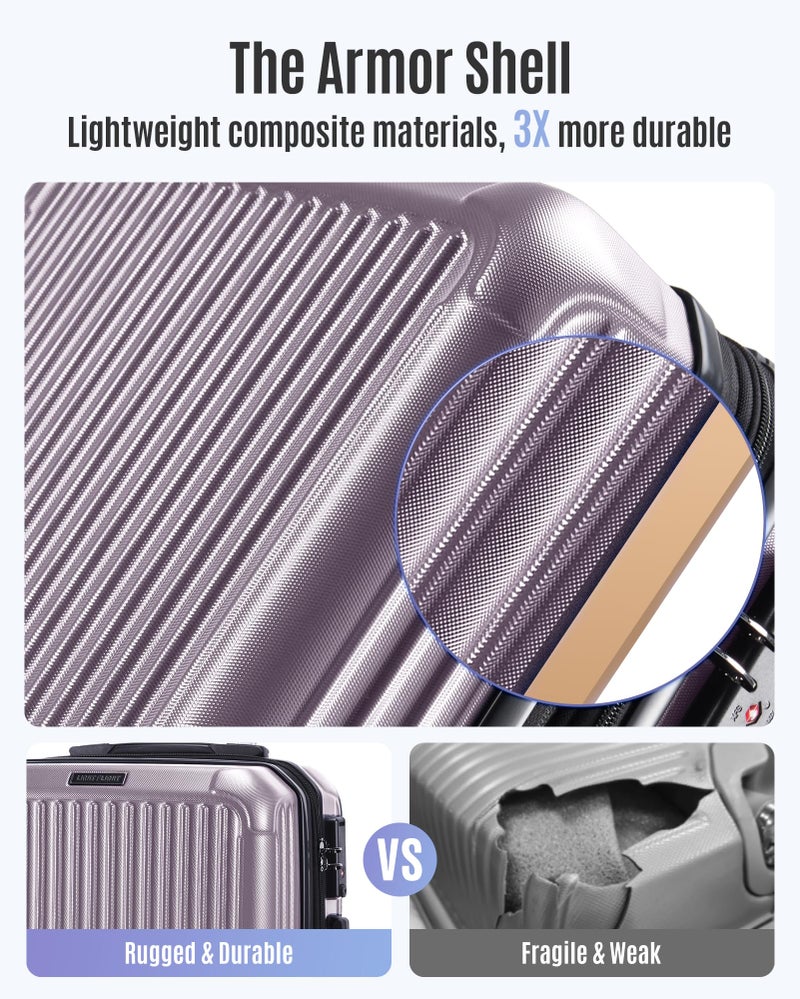 LIGHT FLIGHT Carry On Luggage 22x14x9 Airline Approved, Durable Hard Shell Carry On Suitcases with Wheels, Expandable Hardside Lightweight Travel Luggage with TSA Lock 20 Inch Carry on, Rose Purple - Image 3