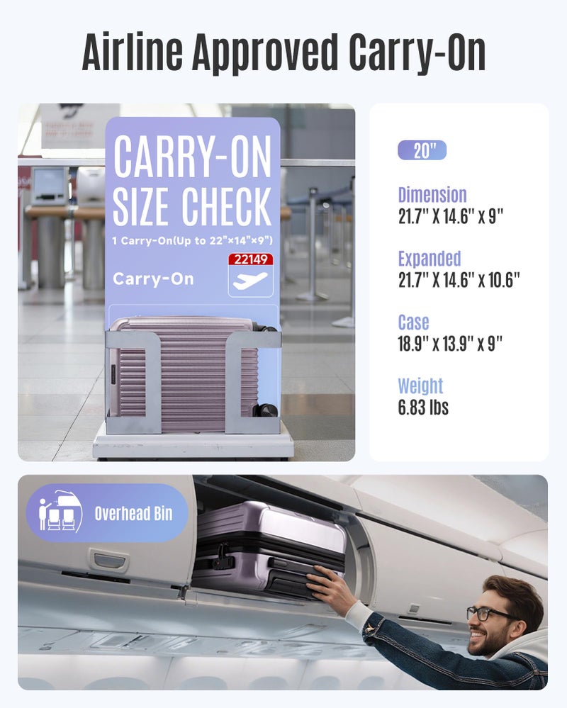 LIGHT FLIGHT Carry On Luggage 22x14x9 Airline Approved, Durable Hard Shell Carry On Suitcases with Wheels, Expandable Hardside Lightweight Travel Luggage with TSA Lock 20 Inch Carry on, Rose Purple - Image 5