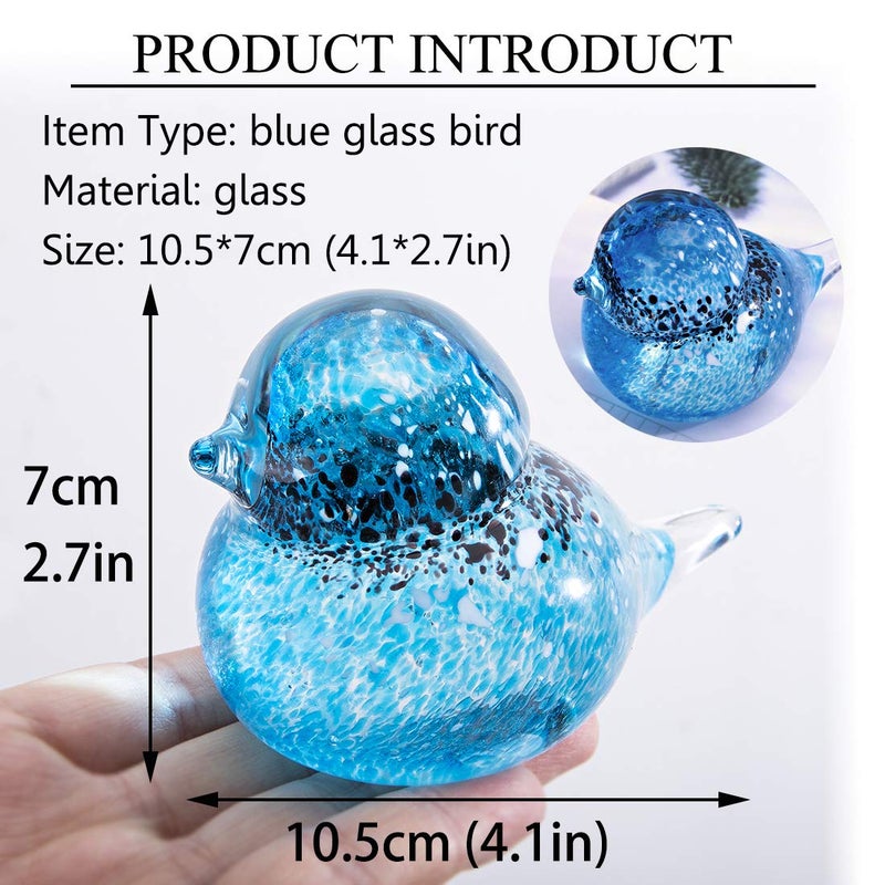 QFkris 4" Handmade Blown Glass Blue Birds Figurine, Art Glass Animal Sculpture Status Home Decor Crystal Paperweight for Bird Lover - Image 3