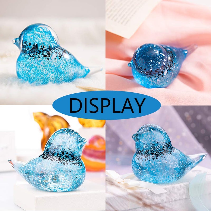 QFkris 4" Handmade Blown Glass Blue Birds Figurine, Art Glass Animal Sculpture Status Home Decor Crystal Paperweight for Bird Lover - Image 5