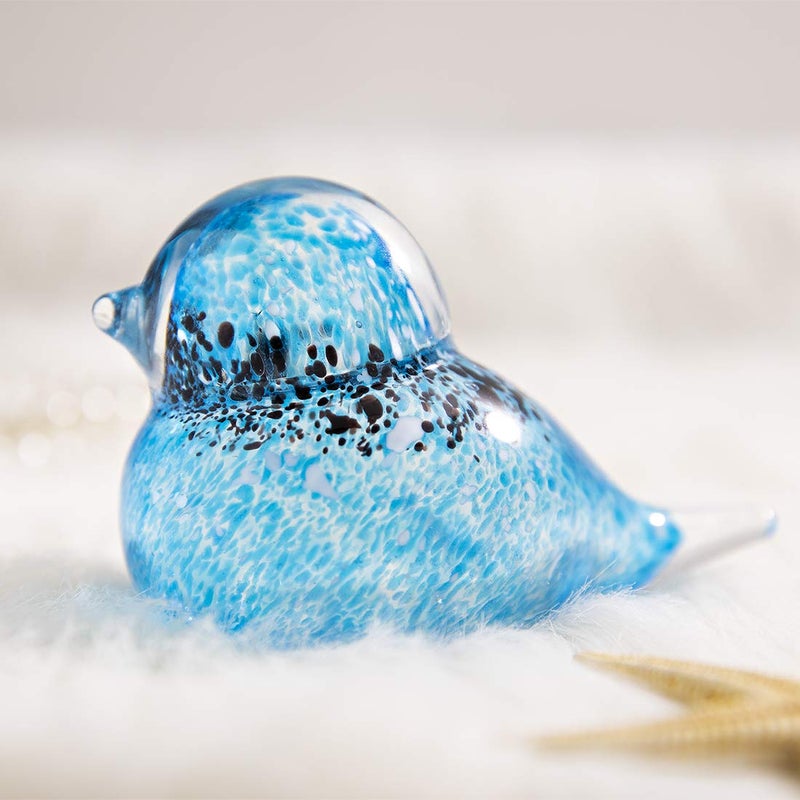 QFkris 4" Handmade Blown Glass Blue Birds Figurine, Art Glass Animal Sculpture Status Home Decor Crystal Paperweight for Bird Lover - Image 2