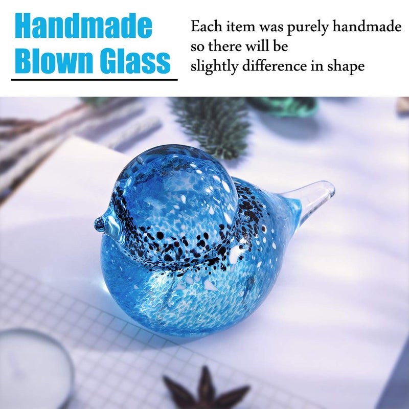 QFkris 4" Handmade Blown Glass Blue Birds Figurine, Art Glass Animal Sculpture Status Home Decor Crystal Paperweight for Bird Lover - Image 4