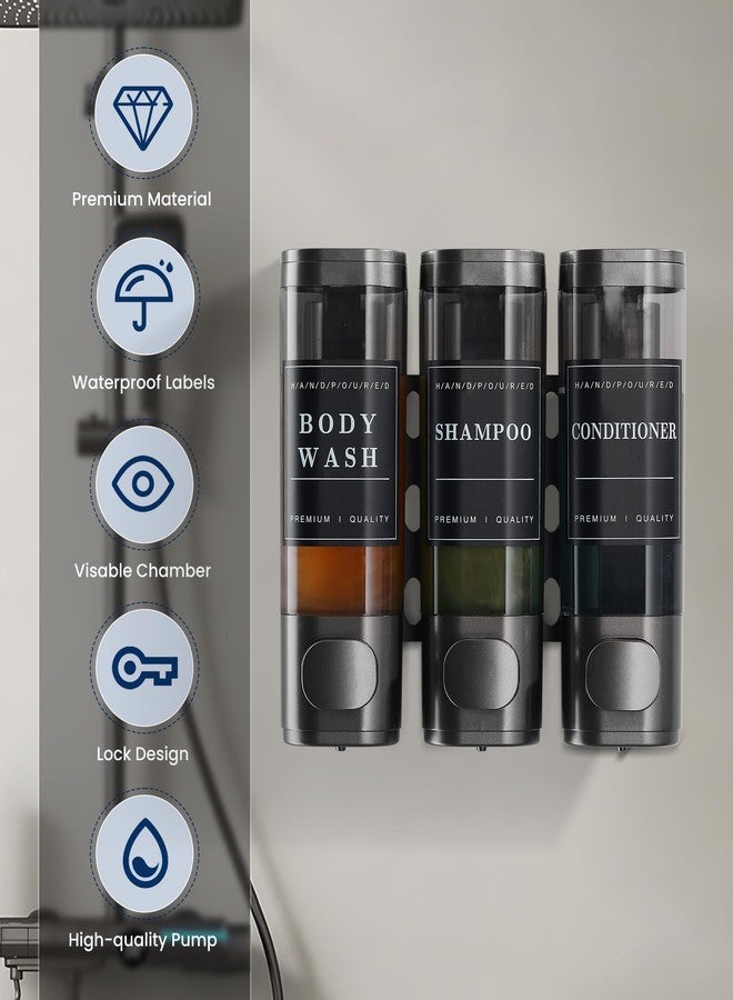 Cabo Deseado Shower Soap Dispenser Wall Mounted No Drill Shampoo Dispenser for Shower Wall Shampoo and Conditioner Dispenser Bathroom Hotel 3 * 300ml Gungray with Labels - Image 2