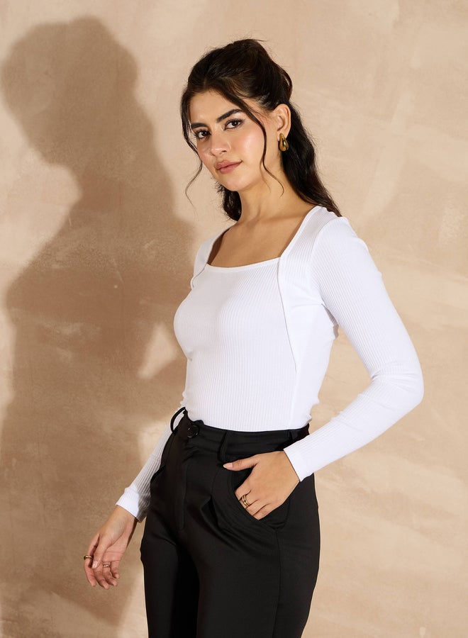 SASSAFRAS Ribbed Square Neck Long Sleeves Top  - Image 2