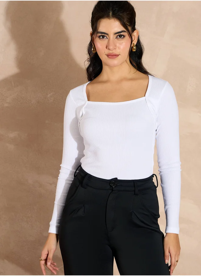 ساسافراس Ribbed Square Neck Long Sleeves Top
