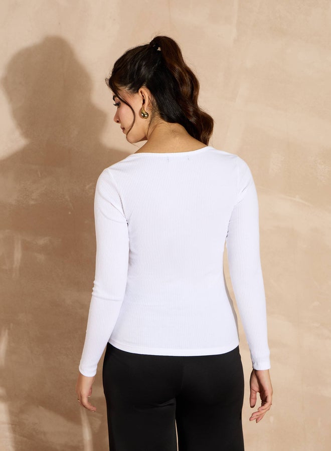 SASSAFRAS Ribbed Square Neck Long Sleeves Top  - Image 3