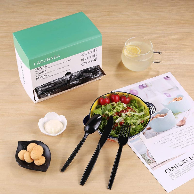 Laojbaba Disposable Individually Packaged Knives Black 7-Inch Commercial Take Away Knives A Box of 100 Super Hard Mass Individually Wrapped Knives  - Image 5