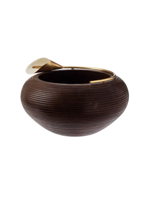 Beech Wood Serving Bowl With Golden Lily Decor For Multiple Uses