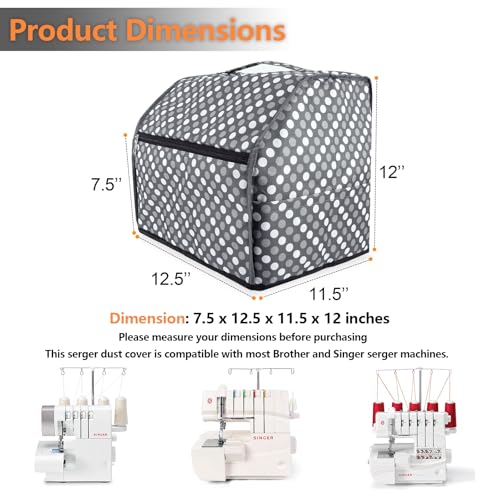 SEJGGKQ Sewing Machine Cover with Storage Pockets,serger Dust Covers Heavy Duty Waterproof Nylon Case,Fits Most Standard Singer Brother Machines Overlock Tool Accessories,Grey Dots - Image 5