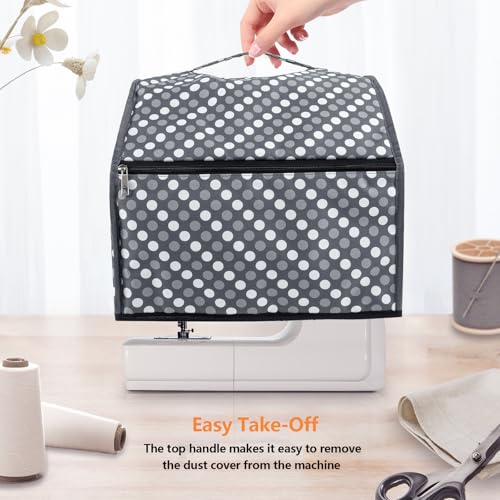 SEJGGKQ Sewing Machine Cover with Storage Pockets,serger Dust Covers Heavy Duty Waterproof Nylon Case,Fits Most Standard Singer Brother Machines Overlock Tool Accessories,Grey Dots - Image 2
