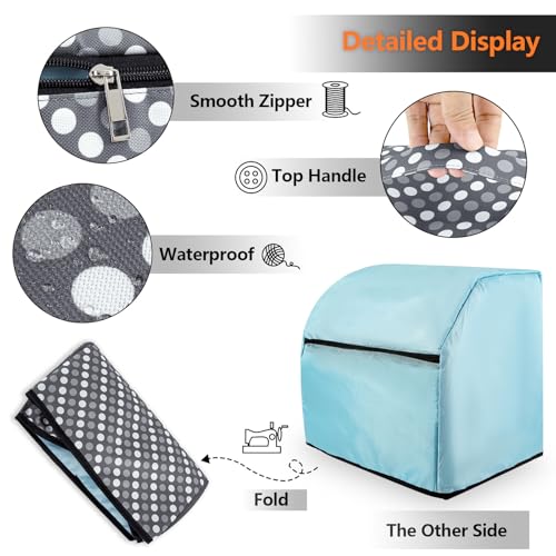 SEJGGKQ Sewing Machine Cover with Storage Pockets,serger Dust Covers Heavy Duty Waterproof Nylon Case,Fits Most Standard Singer Brother Machines Overlock Tool Accessories,Grey Dots - Image 4