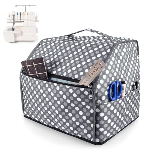 SEJGGKQ Sewing Machine Cover with Storage Pockets,serger Dust Covers Heavy Duty Waterproof Nylon Case,Fits Most Standard Singer Brother Machines Overlock Tool Accessories,Grey Dots - Image 1