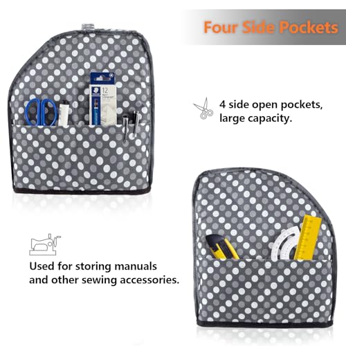 SEJGGKQ Sewing Machine Cover with Storage Pockets,serger Dust Covers Heavy Duty Waterproof Nylon Case,Fits Most Standard Singer Brother Machines Overlock Tool Accessories,Grey Dots - Image 3