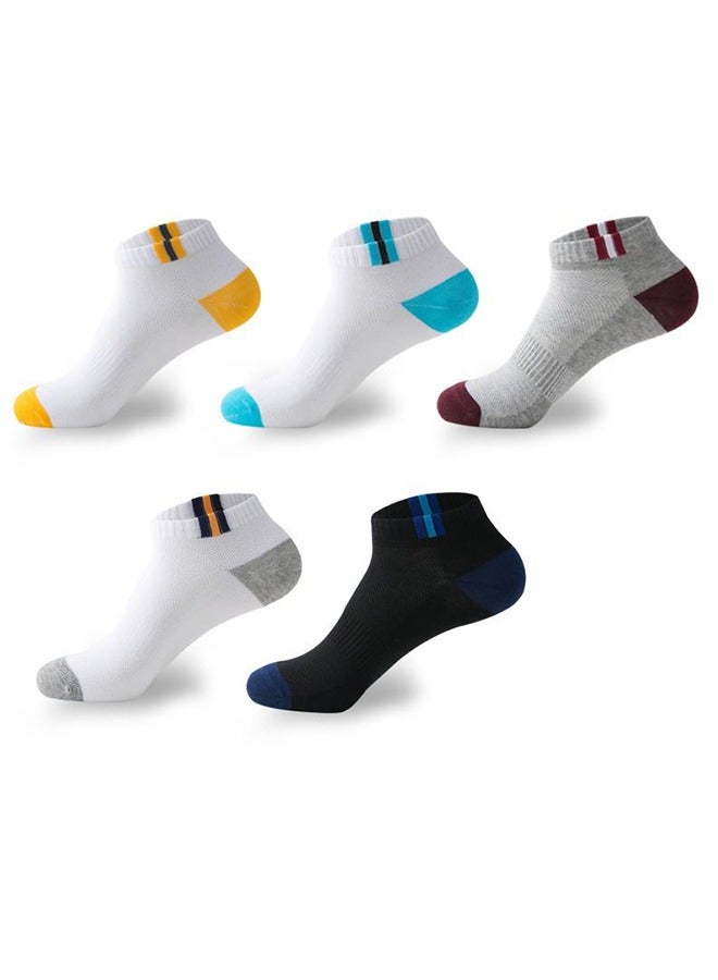 5 أزواج من الجوارب الرجالية الشبكية القابلة للتنفس، جوارب غير قابلة للانزلاق، جوارب كاحل مخططة منخفضة القطع، تهوية منعشة، جوارب رياضية للجري - Image 1