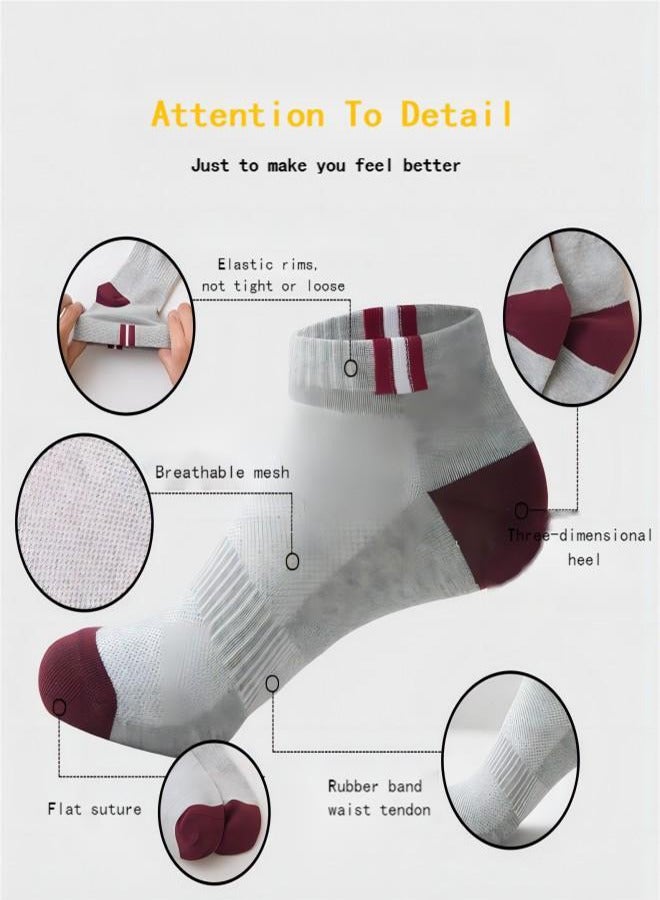 5 أزواج من الجوارب الرجالية الشبكية القابلة للتنفس، جوارب غير قابلة للانزلاق، جوارب كاحل مخططة منخفضة القطع، تهوية منعشة، جوارب رياضية للجري - Image 2